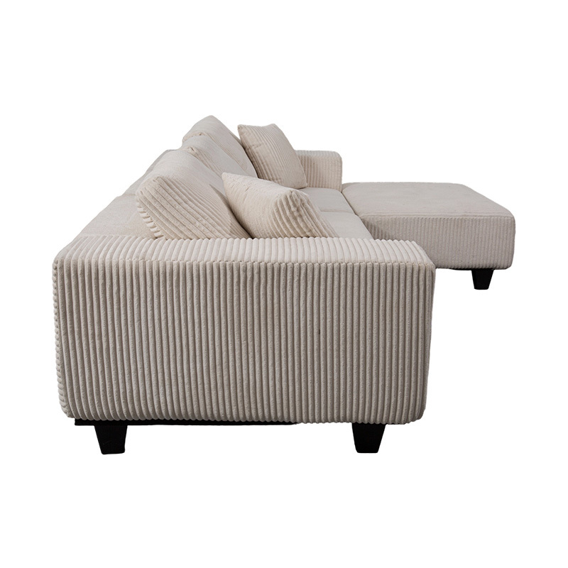 Veľká rohová pohovka v tvare L v šedobielom manšestre s moderným minimalistickým dizajnom Veľká rohová pohovka v tvare L v šedobielom manšestre s moderným minimalistickým dizajnom